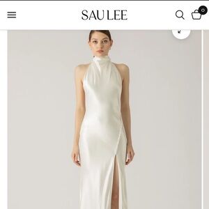 SAU LEE Penelope High-Neck Open-Back Satin Maxi Dress - Ivory